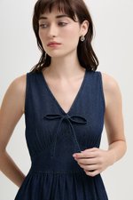 SHANNON FRONT TIE DENIM MIDI DRESS