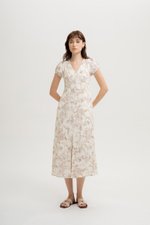 LEYLA FLORAL PRINTED PUFF SLEEVE MIDI DRESS