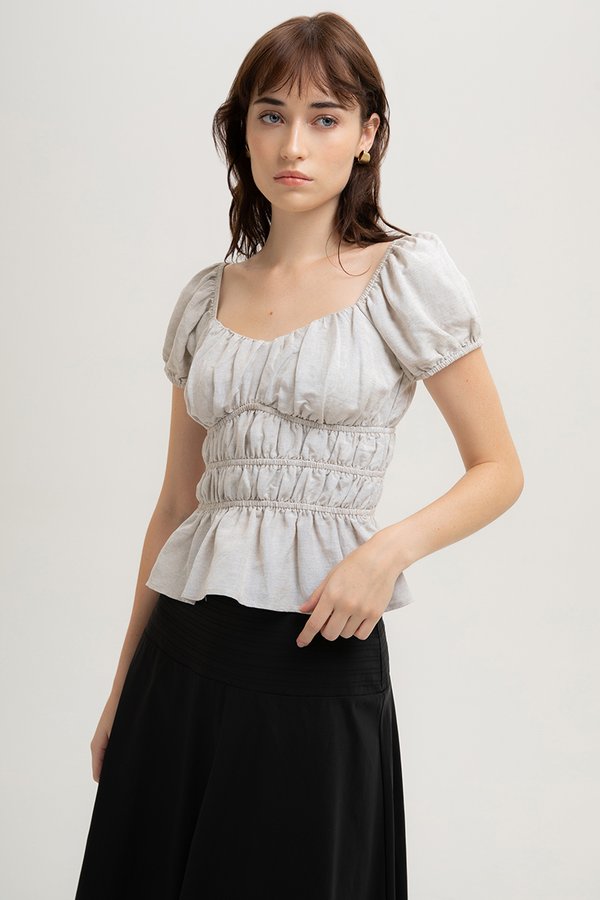 CLEMENTINE RUCHED PEPLUM TOP