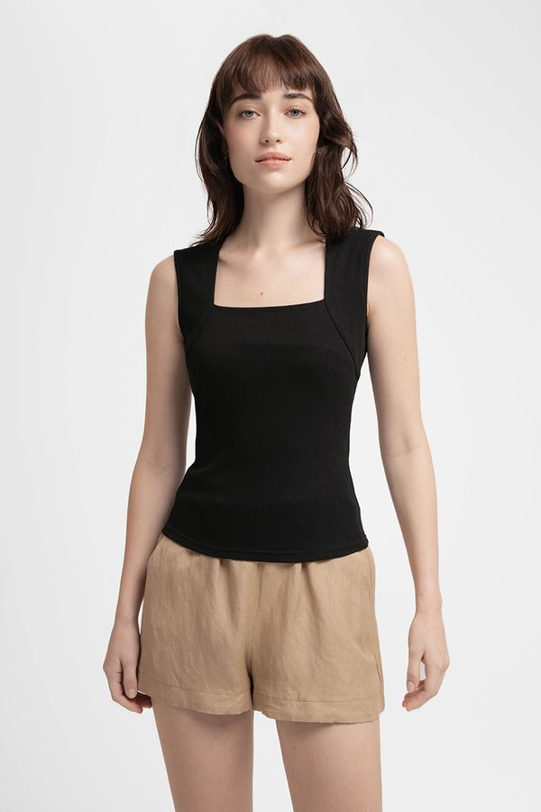LYANNA RIBBED SQUARE NECK TANK TOP