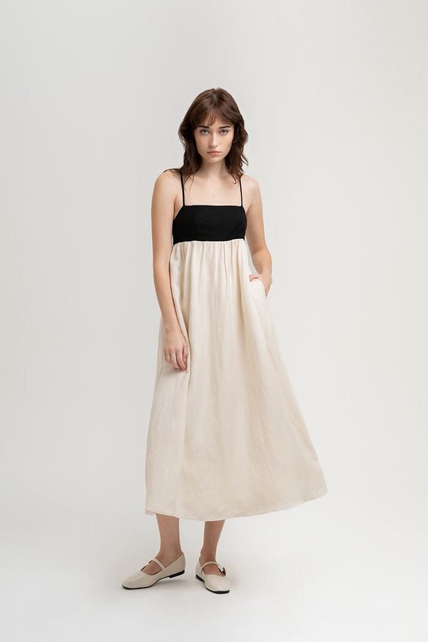 ANESSA CAMI CONTRAST LINEN DRESS