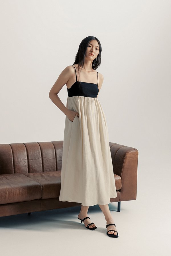 ANESSA CAMI CONTRAST LINEN DRESS