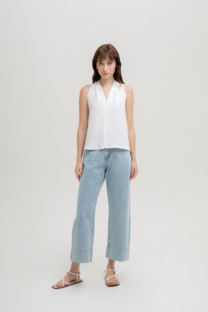 KYLENE HALTER TRAPEZE LINEN TOP