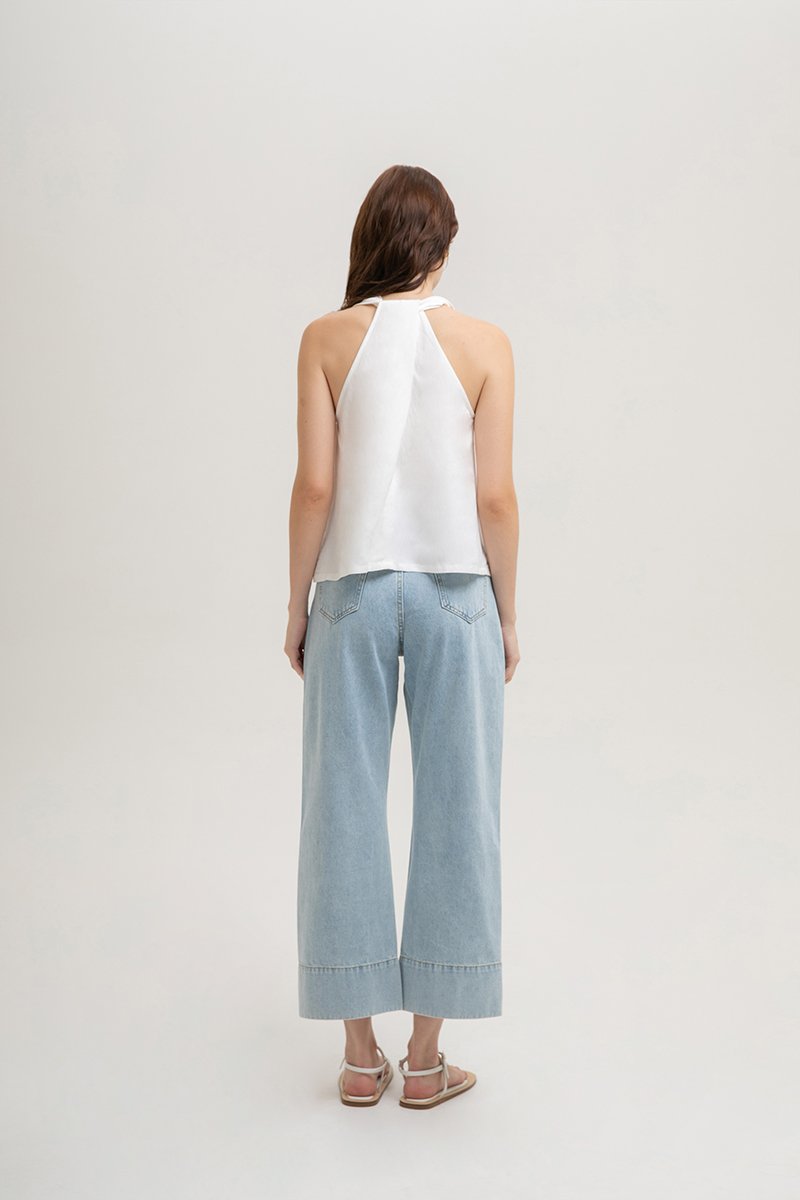 KYLENE HALTER TRAPEZE LINEN TOP