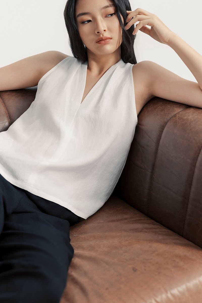 KYLENE HALTER TRAPEZE LINEN TOP
