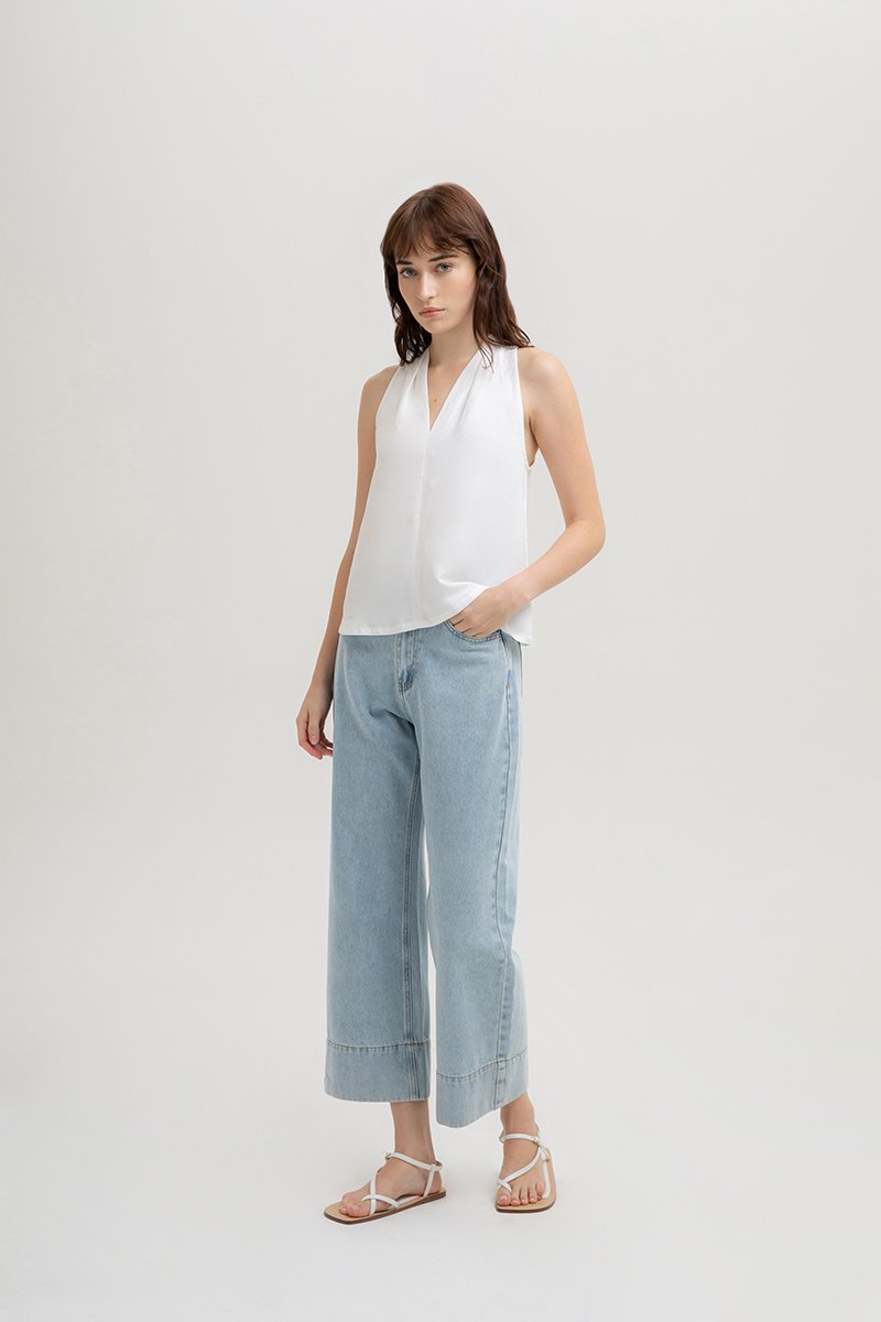 KYLENE HALTER TRAPEZE LINEN TOP