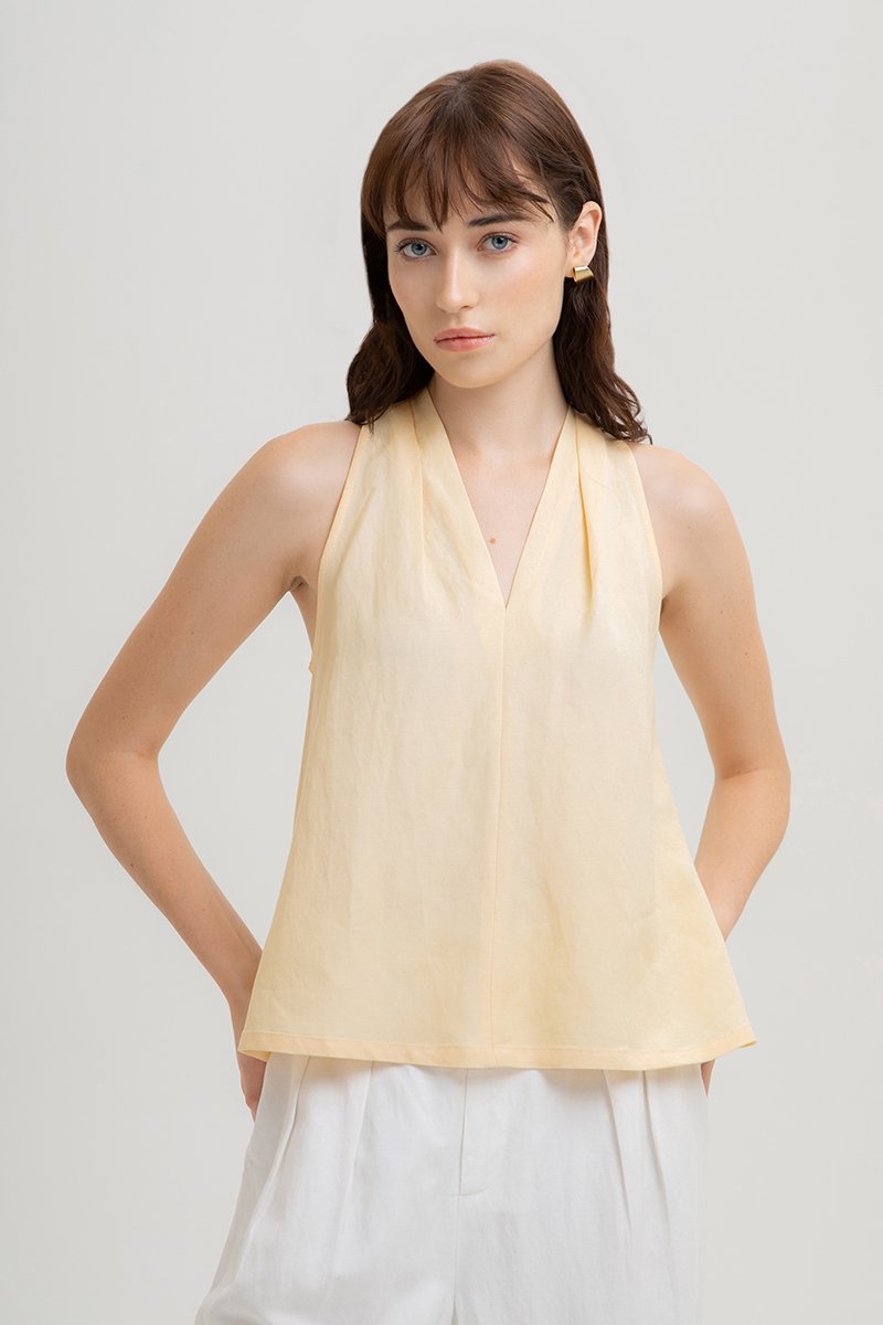 KYLENE HALTER TRAPEZE LINEN TOP