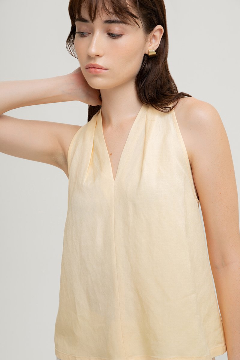 KYLENE HALTER TRAPEZE LINEN TOP
