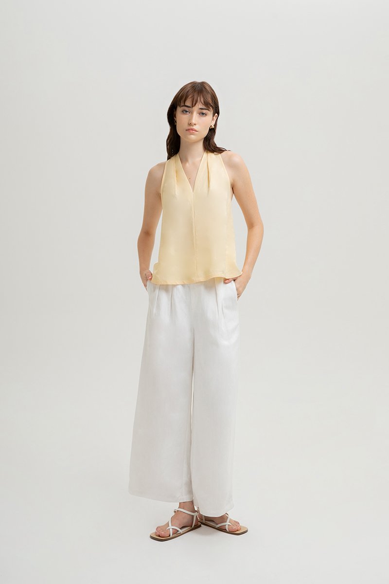 KYLENE HALTER TRAPEZE LINEN TOP