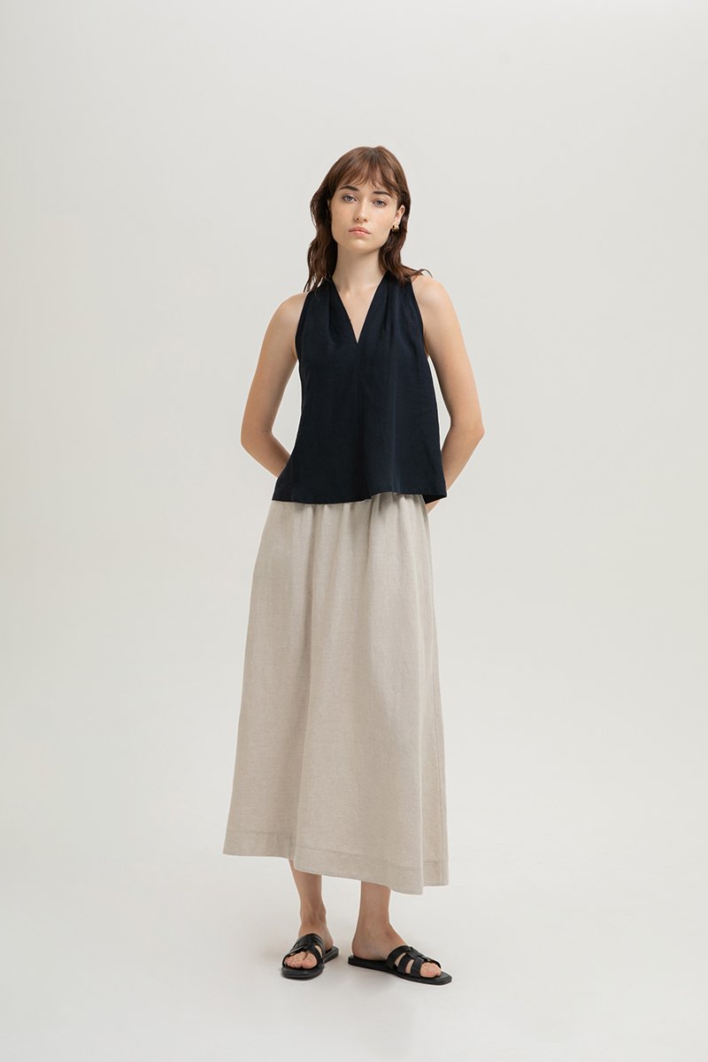 KYLENE HALTER TRAPEZE LINEN TOP