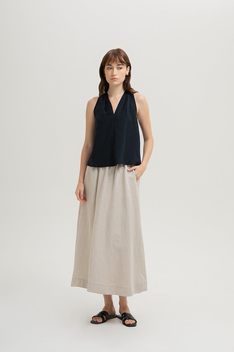 KYLENE HALTER TRAPEZE LINEN TOP