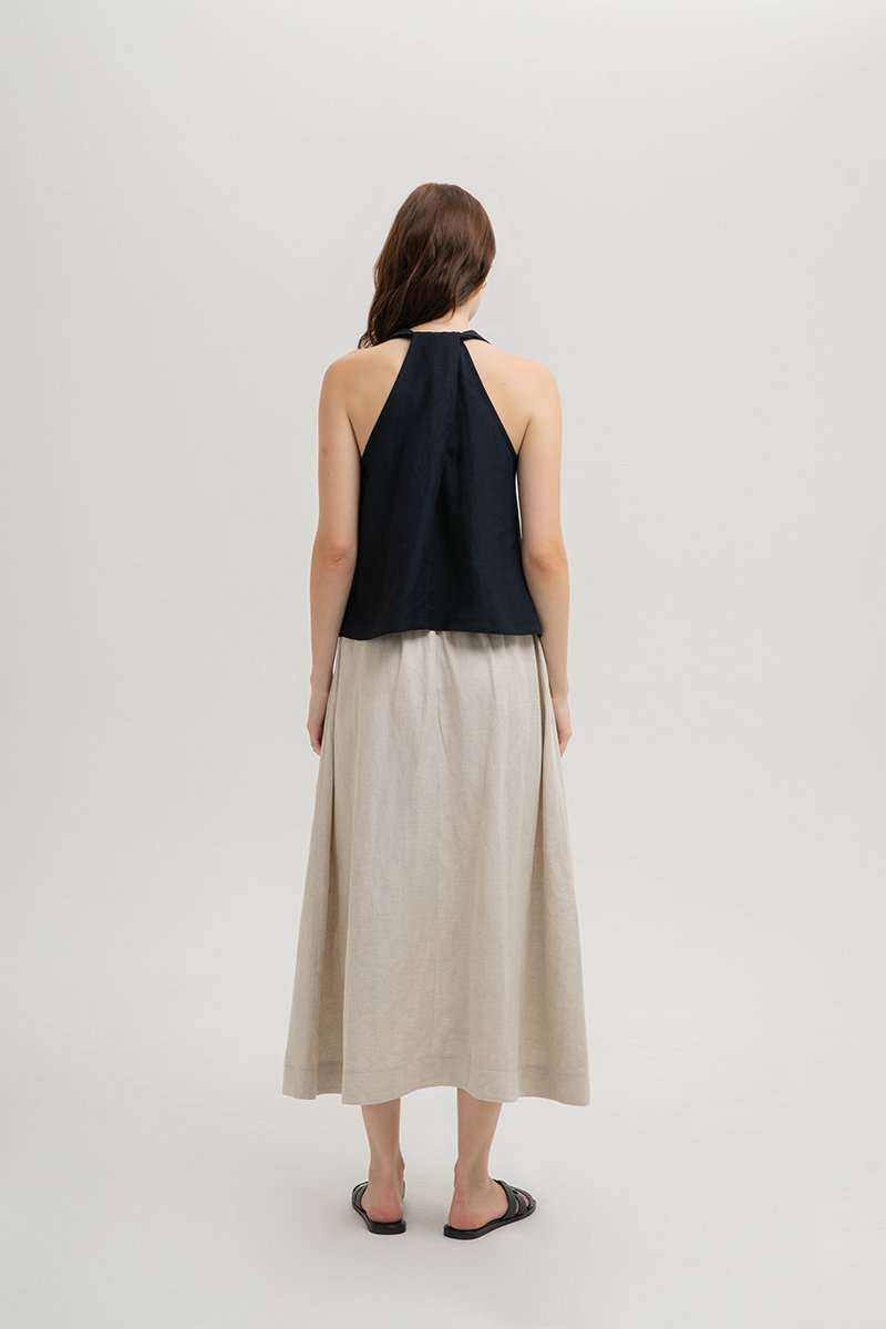 KYLENE HALTER TRAPEZE LINEN TOP