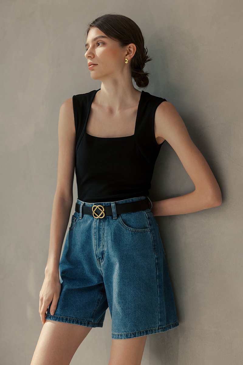 LYANNA RIBBED SQUARE NECK TANK TOP