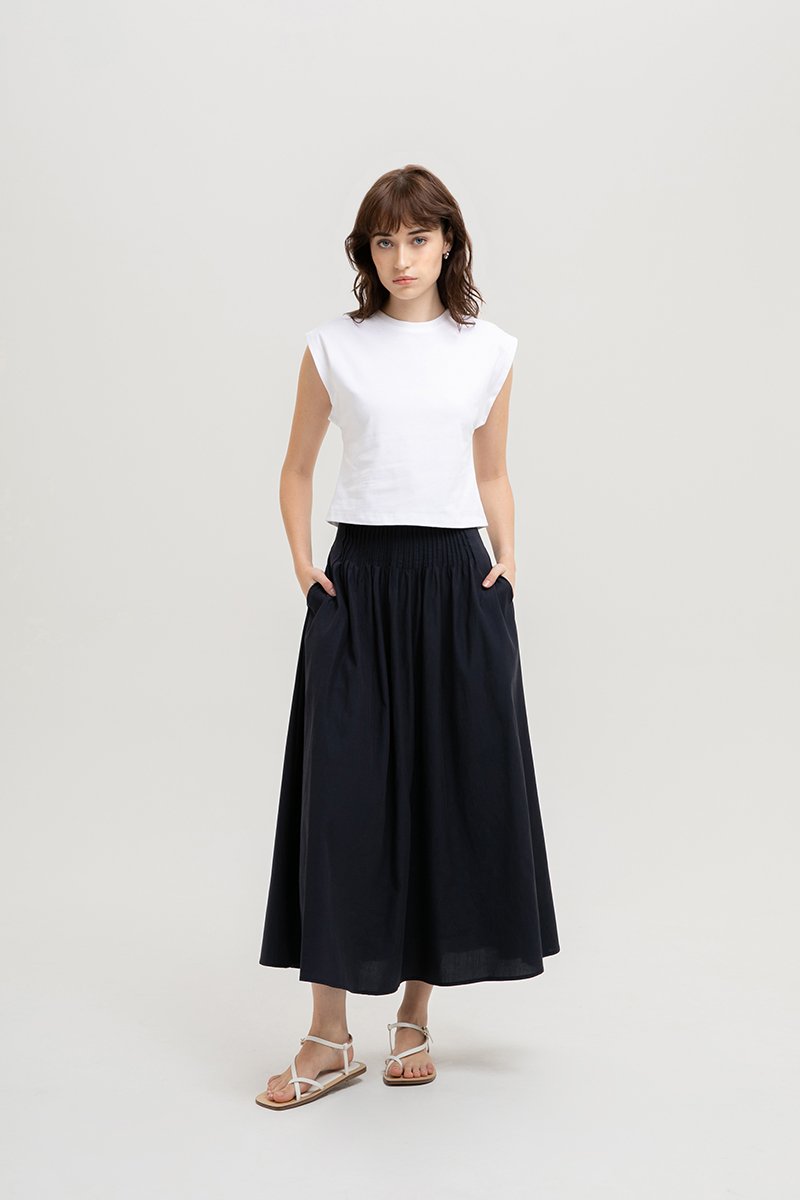 HANNAH PIN TUCK MIDI SKIRT (REGULAR)
