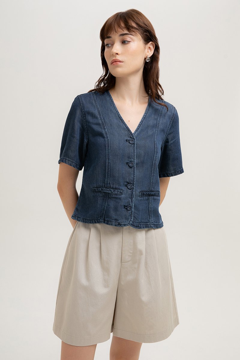 NIKOLAI SLEEVED DENIM VEST TOP