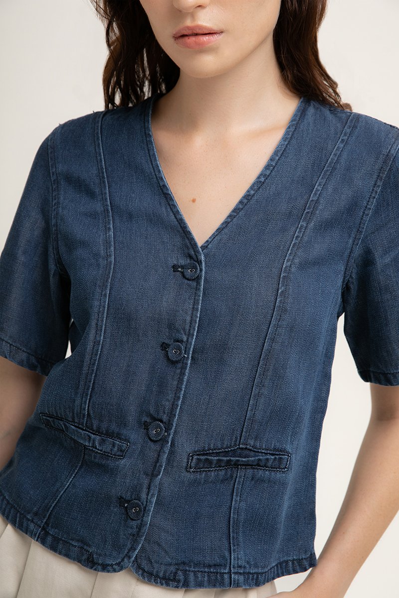 NIKOLAI SLEEVED DENIM VEST TOP