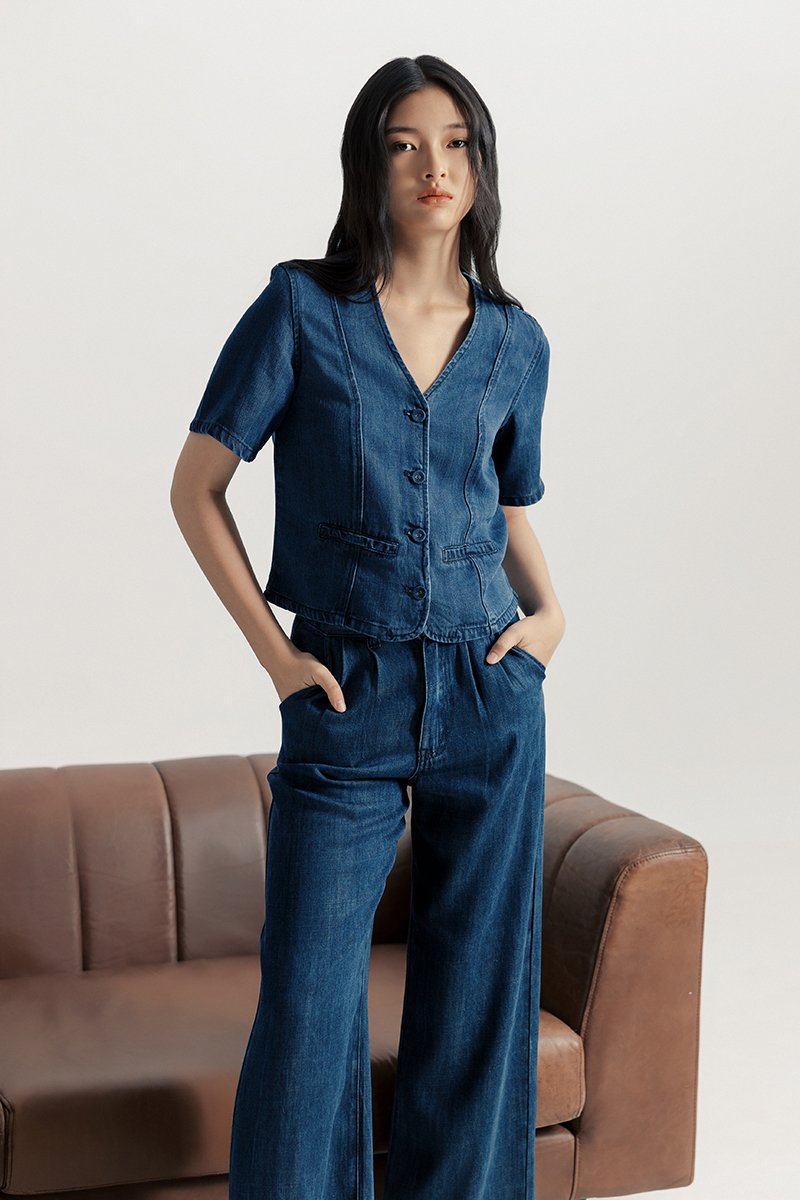 NIKOLAI SLEEVED DENIM VEST TOP