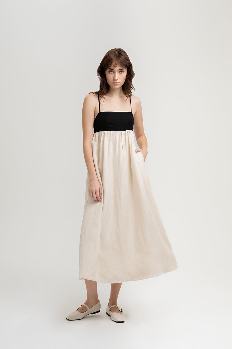 ANESSA CAMI CONTRAST LINEN DRESS