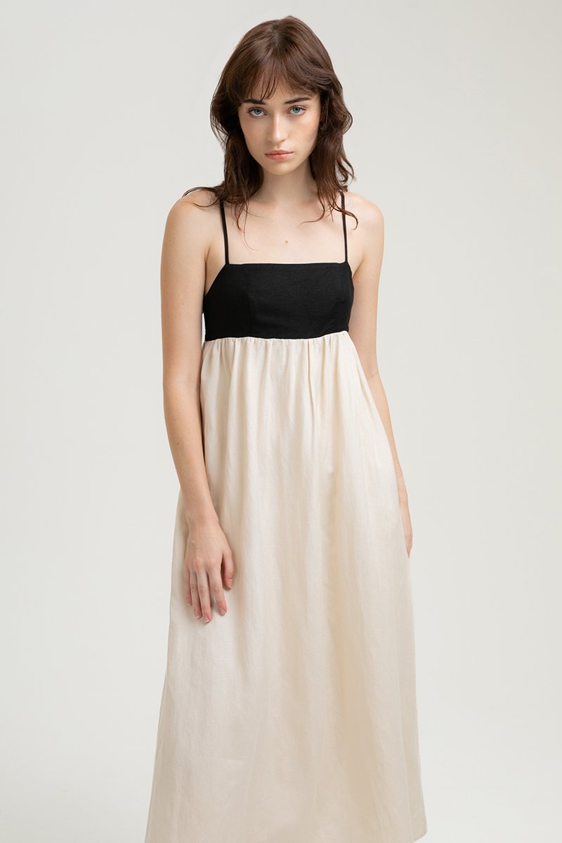 ANESSA CAMI CONTRAST LINEN DRESS