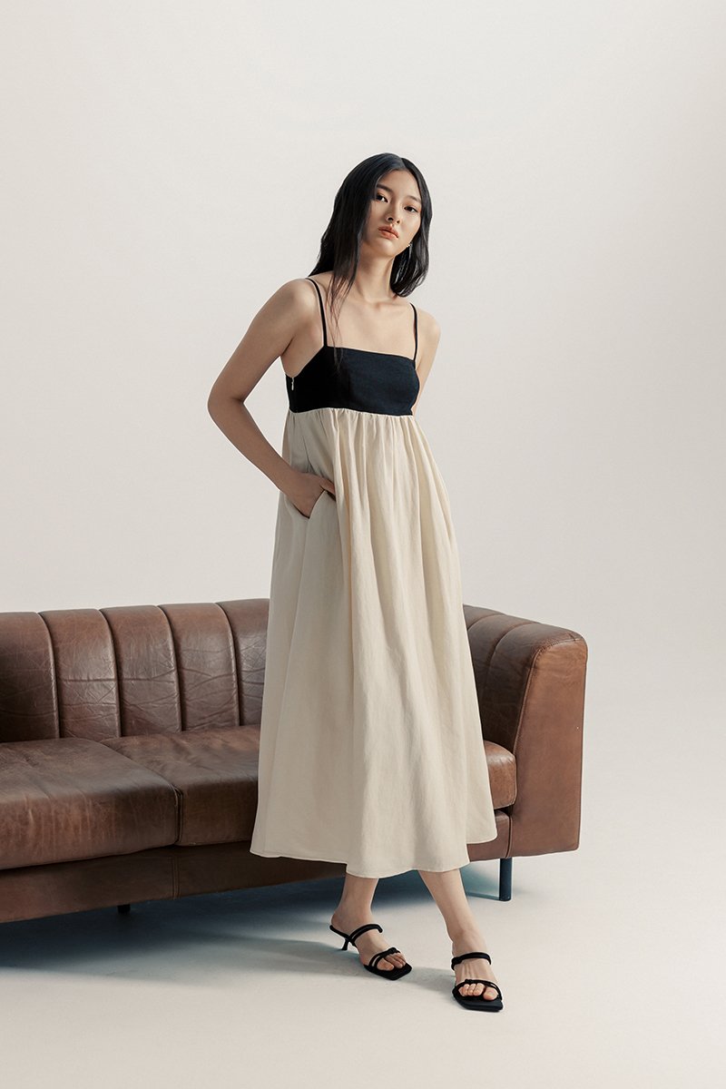 ANESSA CAMI CONTRAST LINEN DRESS
