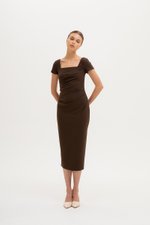 ALANNA SQUARE NECK RUCHED MIDI DRESS