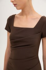 ALANNA SQUARE NECK RUCHED MIDI DRESS