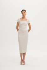 ALANNA SQUARE NECK RUCHED MIDI DRESS