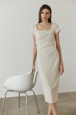 ALANNA SQUARE NECK RUCHED MIDI DRESS