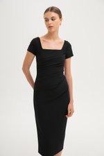 ALANNA SQUARE NECK RUCHED MIDI DRESS