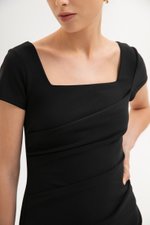 ALANNA SQUARE NECK RUCHED MIDI DRESS