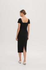 ALANNA SQUARE NECK RUCHED MIDI DRESS