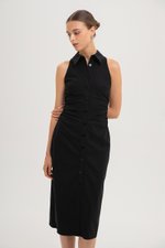 LISA RUCHED SHIRT LINEN DRESS