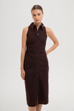 LISA RUCHED SHIRT LINEN DRESS