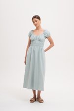 CLARESSA RUCHED WAIST LINEN MIDI DRESS CLARESSA RUCHED WAIST LINEN MIDI DRESS