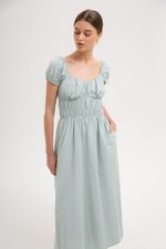 CLARESSA RUCHED WAIST LINEN MIDI DRESS CLARESSA RUCHED WAIST LINEN MIDI DRESS