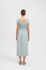CLARESSA RUCHED WAIST LINEN MIDI DRESS CLARESSA RUCHED WAIST LINEN MIDI DRESS