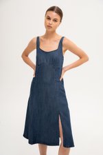 JANETTE DENIM MIDI DRESS (PETITE)