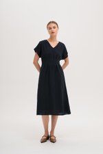 FRIEDA PLEATED LINEN MIDI DRESS FRIEDA PLEATED LINEN MIDI DRESS