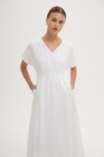 FRIEDA PLEATED LINEN MIDI DRESS FRIEDA PLEATED LINEN MIDI DRESS