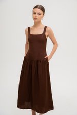 AGATHA DROP WAIST LINEN MIDI DRESS