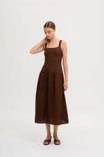 AGATHA DROP WAIST LINEN MIDI DRESS