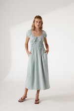 CLARESSA RUCHED WAIST LINEN MIDI DRESS CLARESSA RUCHED WAIST LINEN MIDI DRESS