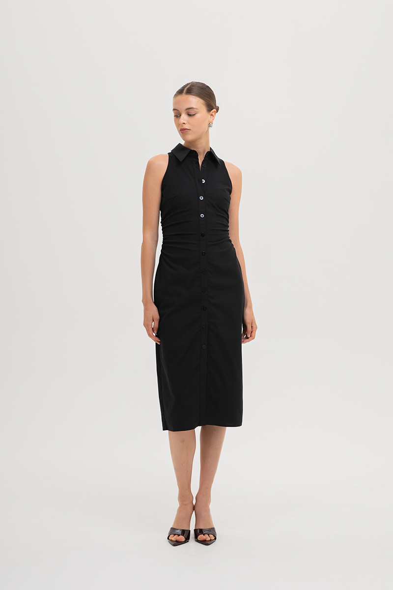 LISA RUCHED SHIRT LINEN DRESS