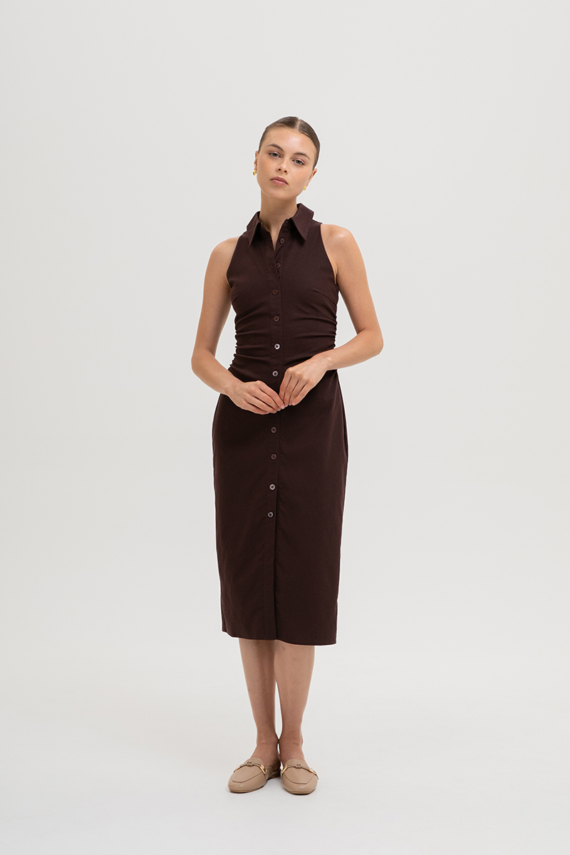 LISA RUCHED SHIRT LINEN DRESS