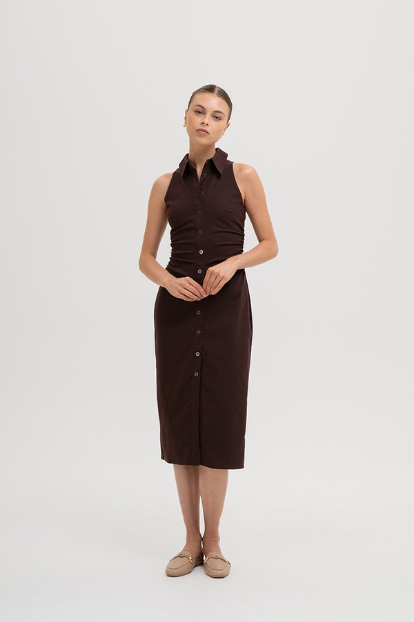 *BACKORDER* LISA RUCHED SHIRT LINEN DRESS