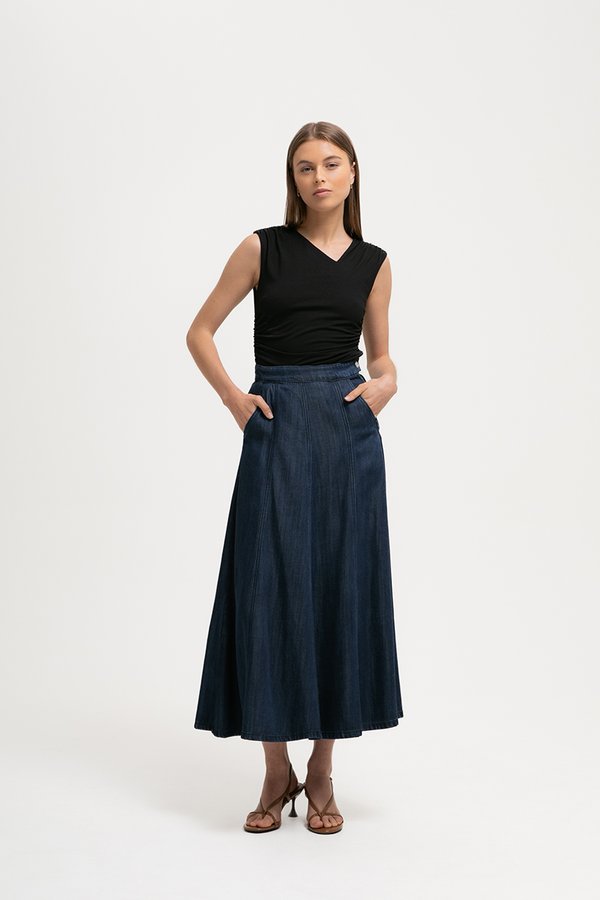 *BACKORDER* MARA DENIM PANELLED MAXI SKIRT