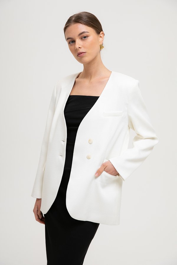 CAMILLE COLLARLESS BLAZER W/ SASH