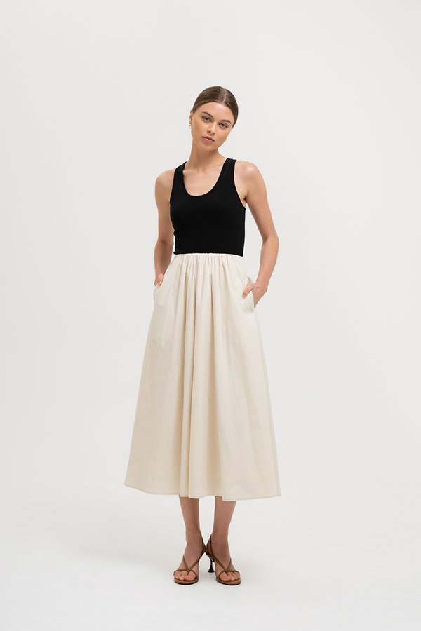 WENDY SCOOP NECK CONTRAST MIDI DRESS