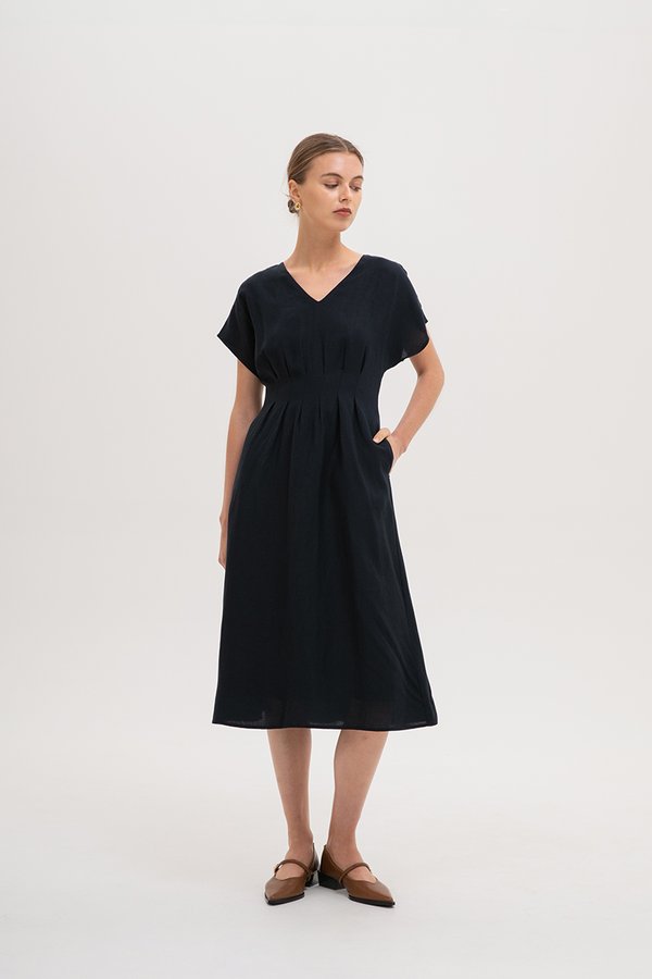 *BACKORDER 3* FRIEDA PLEATED LINEN MIDI DRESS
