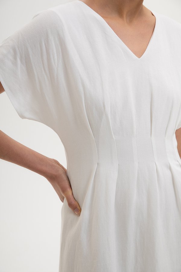 *BACKORDER 2* FRIEDA PLEATED LINEN MIDI DRESS